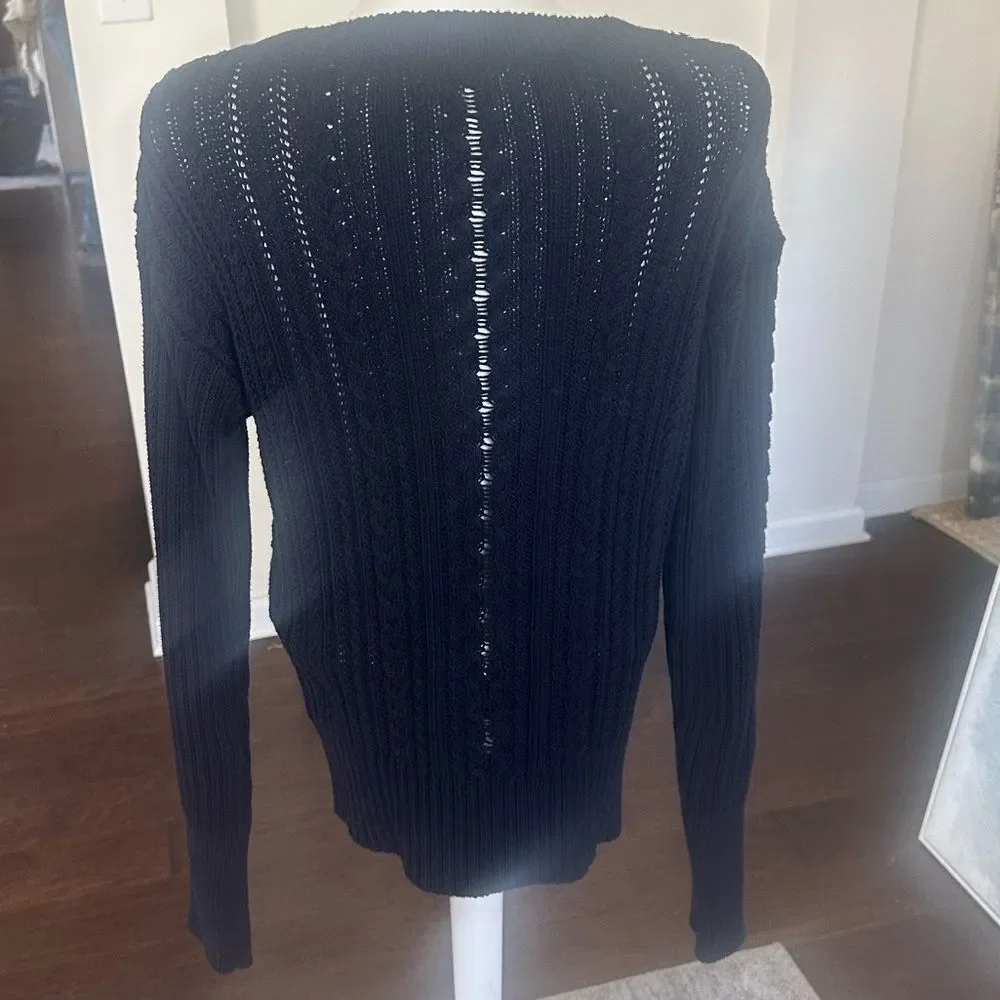 J. Crew Classic Navy Cable Knit Crewneck Sweater L